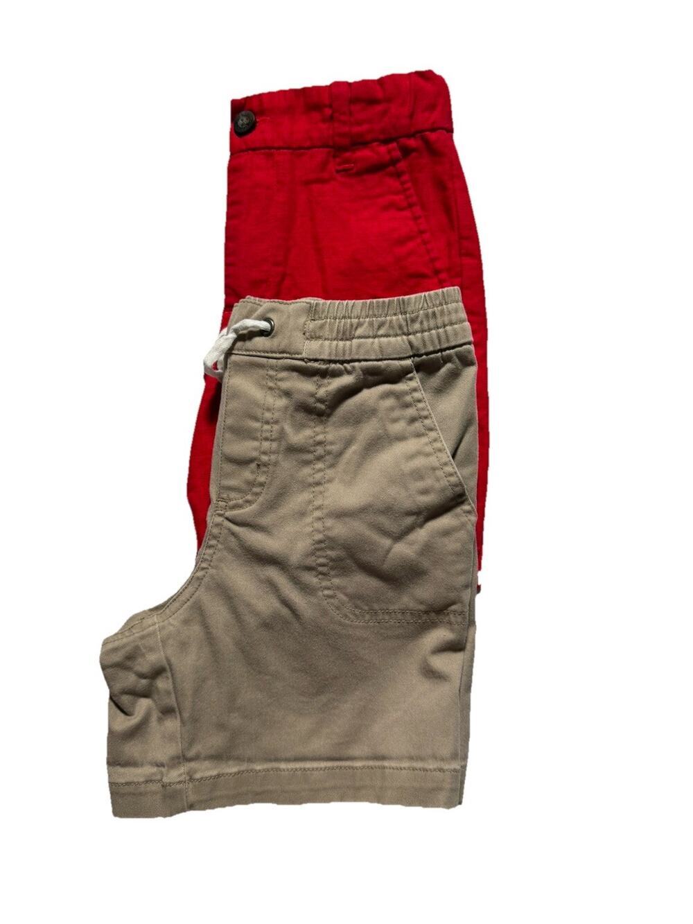 Janie & Jack Boys Shorts Lot of 2 Size 6 Khaki Red Cotton Linen Blend